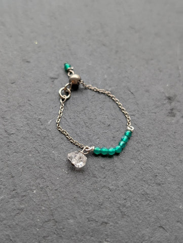 [ Titanium ]グリーンオニキスビーズリング