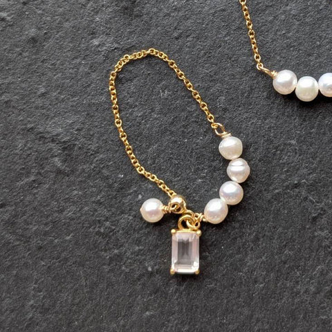 パールwithローズクォーツチャームリング